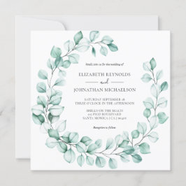 Convite Eucalyptus Wreath Greenery Elegante Watercolor