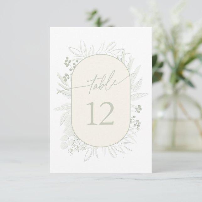 Convite Eucalyptus Wreath Table Number Ivory ID901 (Em pé/Frente)