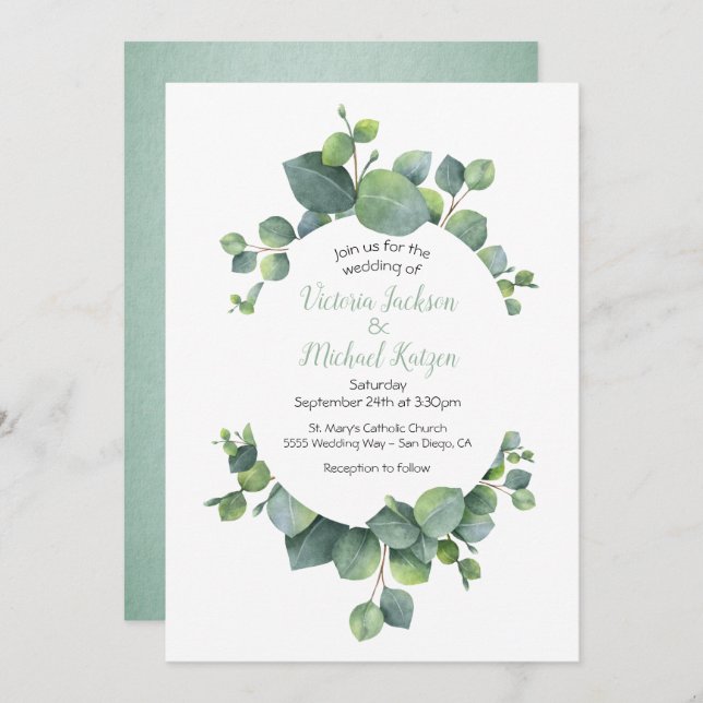Convite Eucalyptus Wreath Weditation (Frente/Verso)