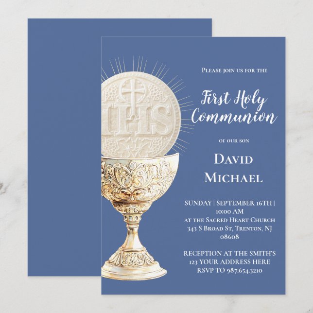 Convite Eucharist design First Holy Communion (Frente/Verso)