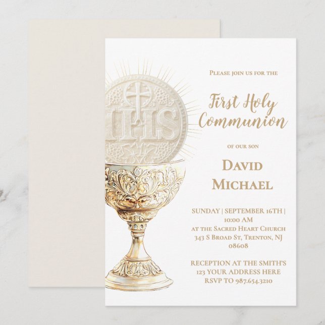 Convite Eucharist design First Holy Communion (Frente/Verso)