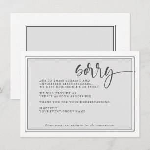 Convite Evento Adiado Moderno Desculpe Reagendar Evento