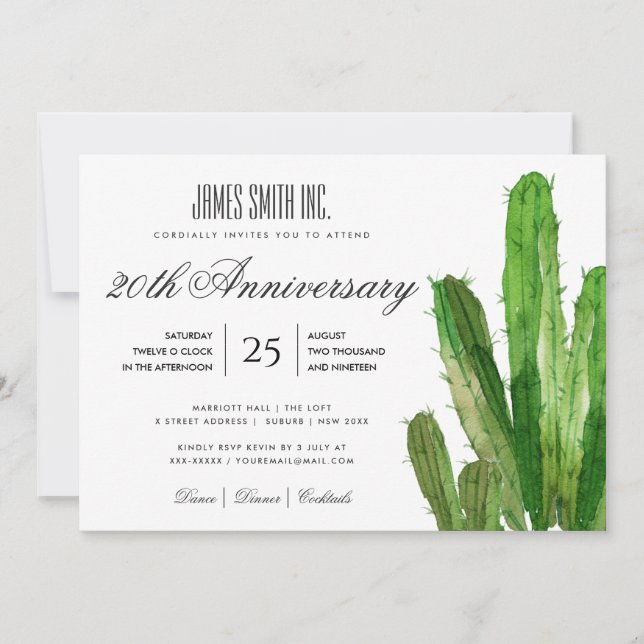 Convite EVENTO CORPORATIVO DE Aquarela DE CACTO DO DESERTO (Frente)