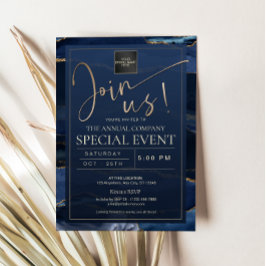 Convite Evento Corporativo de Luxo Azul Marinho e Dourado
