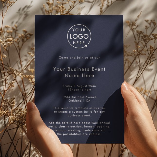 Convite Evento corporativo | Empresa minimalista azul Mari (Modern stylish navy blue business event invite template by Guava - sleek, clean, and customizable)