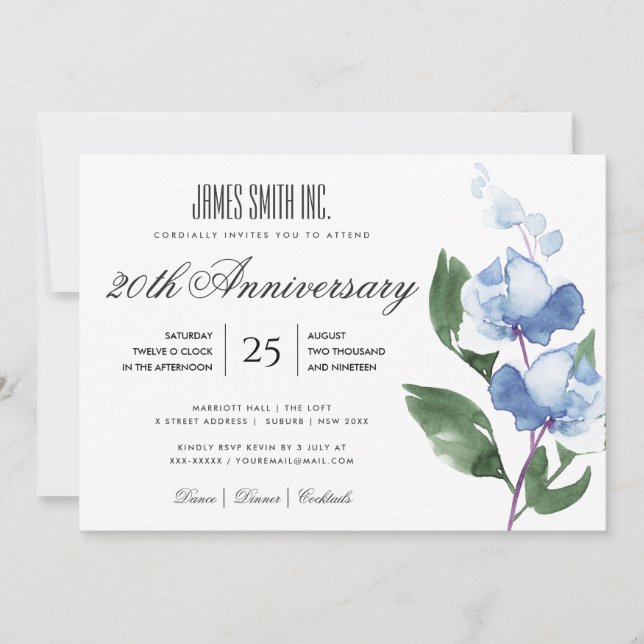 Convite EVENTO CORPORATIVO FLORAL DE Aquarela AZUL (Frente)