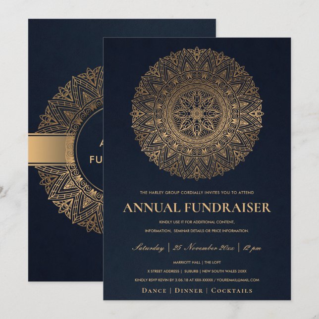 CONVITE EVENTO CORPORATIVO MANDALA ORNADO EM DOURADO MARIN (Frente/Verso)