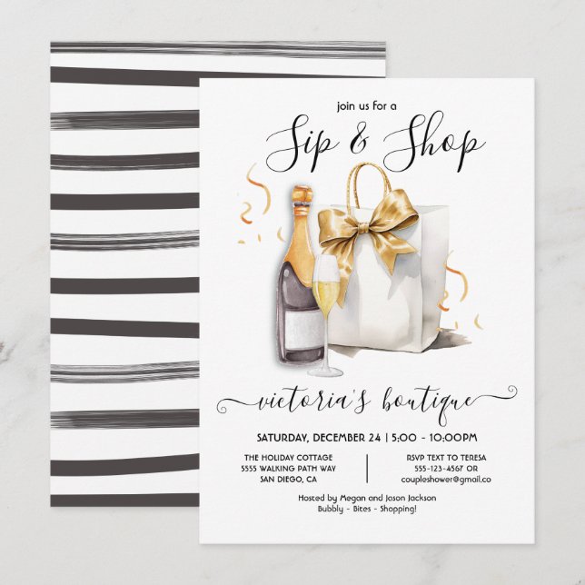 Convite Evento da butique Sip and Shop (Frente/Verso)