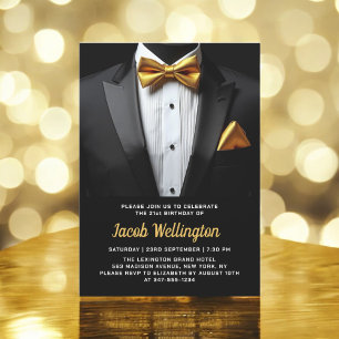 Convite Evento de aniversário de 21 ruas, preto e Dourado