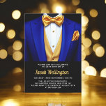 Convite Evento de Aniversário de Tuxedo, Azul e Dourado, 3<br><div class="desc">Comemore em estilo com este Convite de Aniversário Real Azul e Dourado Tuxedo, exuando elegância e sofisticação. O fundo preto elegante e os sotaques dourados que brilham dão o tom para um caso luxuoso, perfeito para uma celebração de marco. Com seu refinado design, inspirado em tuxedo, esse convite capta a...</div>