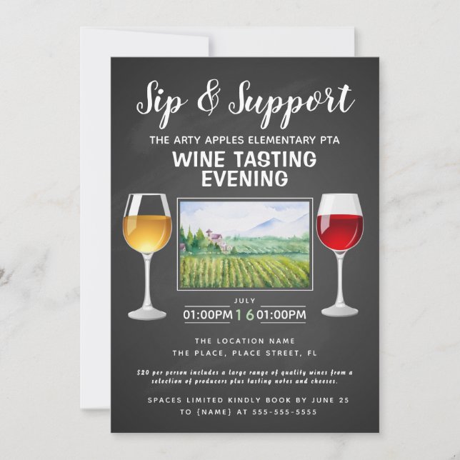 Convite evento de arrecadação de fundos de vinho e queijo, (Frente)