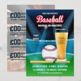Convite Evento de Bar de Beisebol Promo Menu adicionar fot