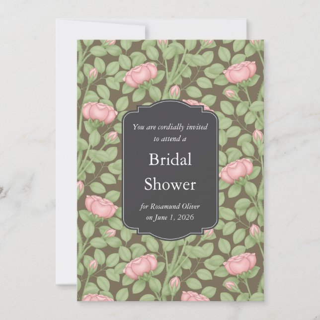 Convite Evento de Casamento Marrom do Jardim Rosa Encantad (Frente)