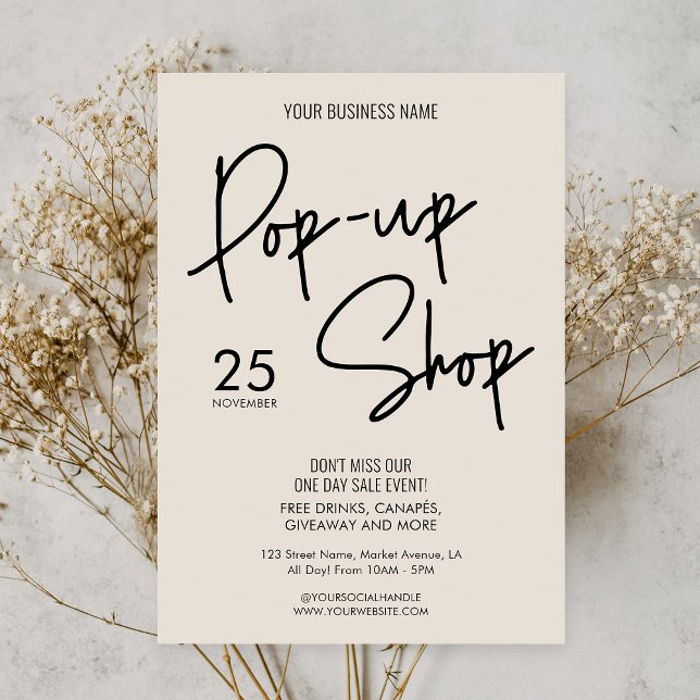 Convite Evento de Compra de Pop para Pequenas Empresas do  (Promote your business pop-up shop event with this modern boho inspired market day invitation)