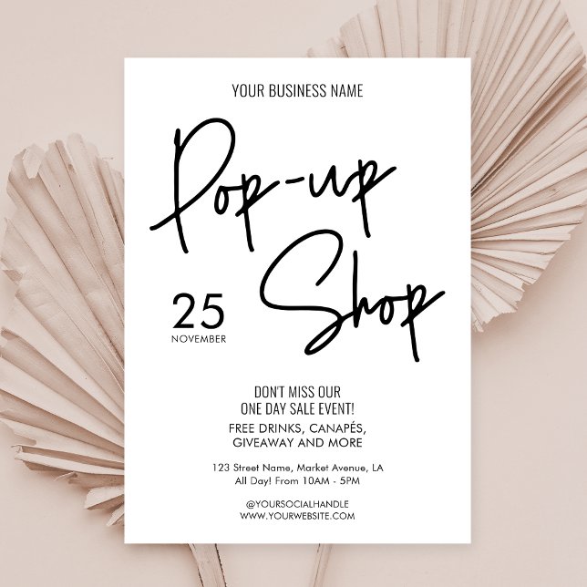 Convite Evento de Compro de Pop para Pequenas Empresas Min (Business pop up shop invitation in minimalist black & white, perfect to promote your next market day)