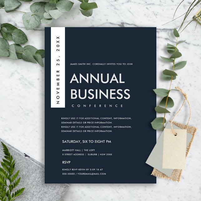 CONVITE EVENTO DE CONFERÊNCIA MODERNA MINIMAL NAVY BRANCO  (Criador carregado)