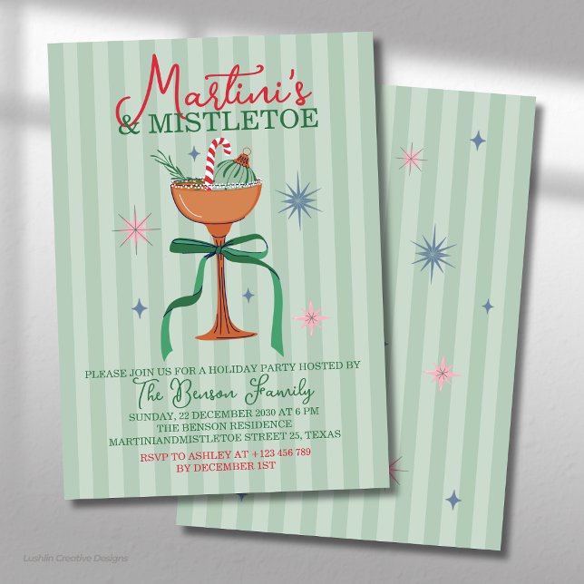 Convite Evento de Coquetel de Natal Martini's & Mistletoe (Criador carregado)