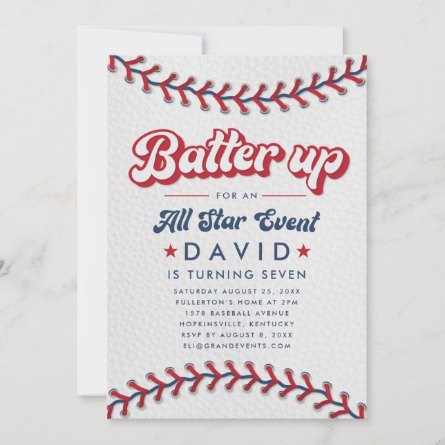 Convite Evento de Estrelas de Beisebol Batter Up (Frente)