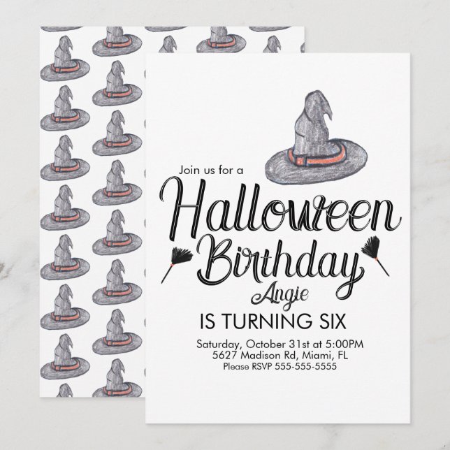 Convite Evento de festa de aniversário de Halloween de bru (Frente/Verso)