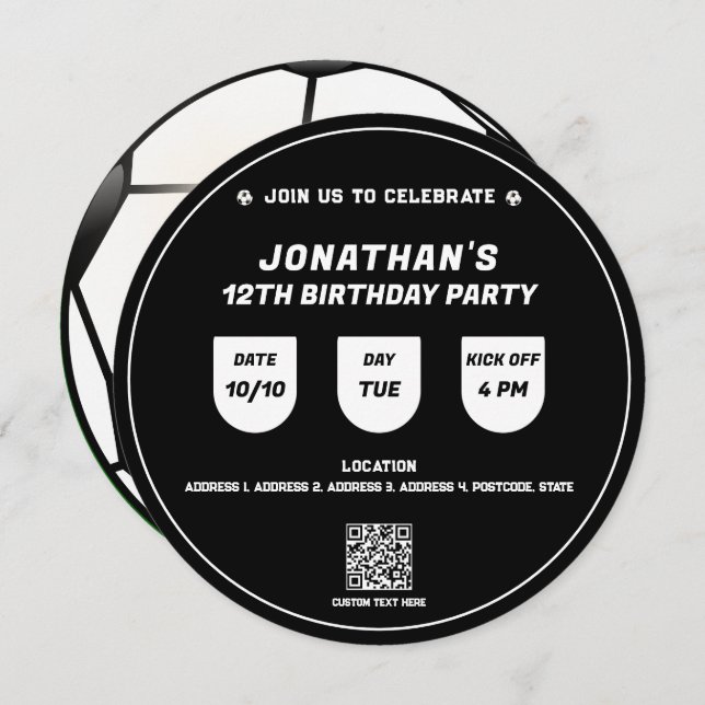Convite Evento de Festa de aniversário do Tema de Futebol  (Frente/Verso)