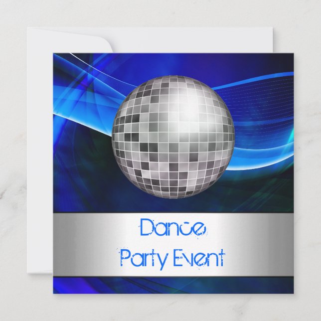 Convite Evento de Festa de Dança Espelho de Prata Azul (Frente)