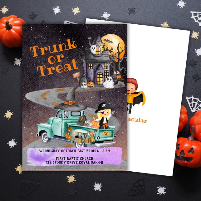 Convite Evento De Halloween Convocar Tronco Ou Tratar Cria (Halloween Event Invitation Trunk Or Treat Kids)