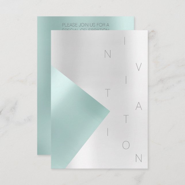 Convite Evento de Moda do Minimalismo Aqua Tiffany Metálic (Frente/Verso)