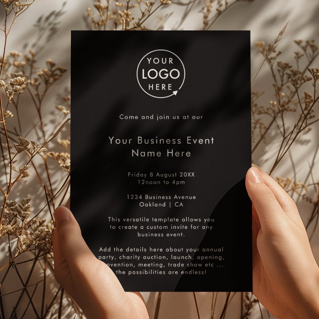 Convite Evento de negócios | Black Modern Minimalist (Modern stylish black business event invitation template by Guava - sleek, clean, and customizable)