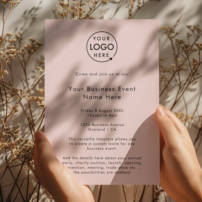 Convite Evento de negócios | Logotipo Mínimo Rosa Esbranqu (Feminine blush pink business event invitation template by Guava - elegant, clean, and customizable)