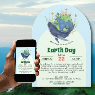 Convite Evento do Dia da Terra Moderna Baleia Azul