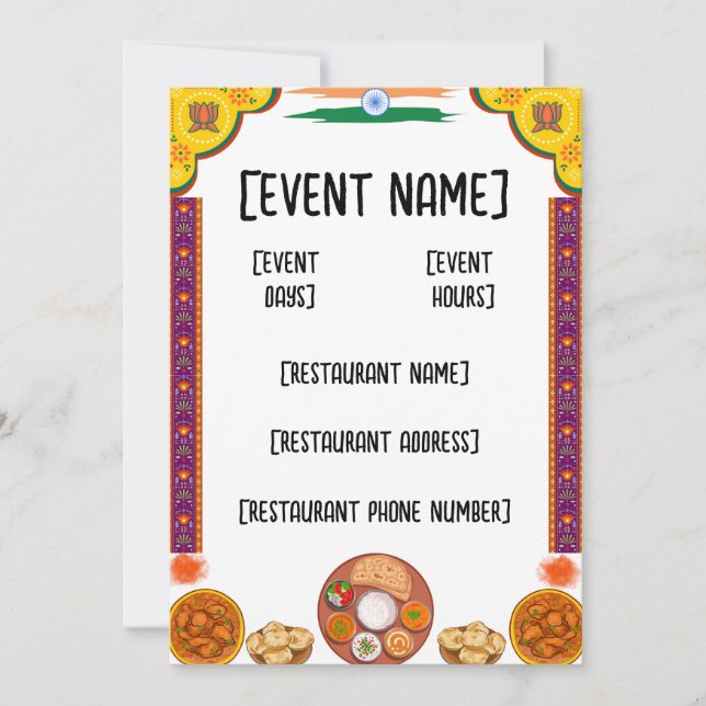 Convite Evento e inauguração do restaurante indiano (Frente)