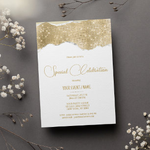 Convite Evento Especial de luxo em branco e prata brilhant