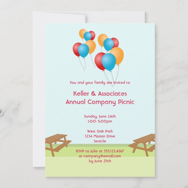 Convite Evento exterior do piquenique colorido do verão (Frente)