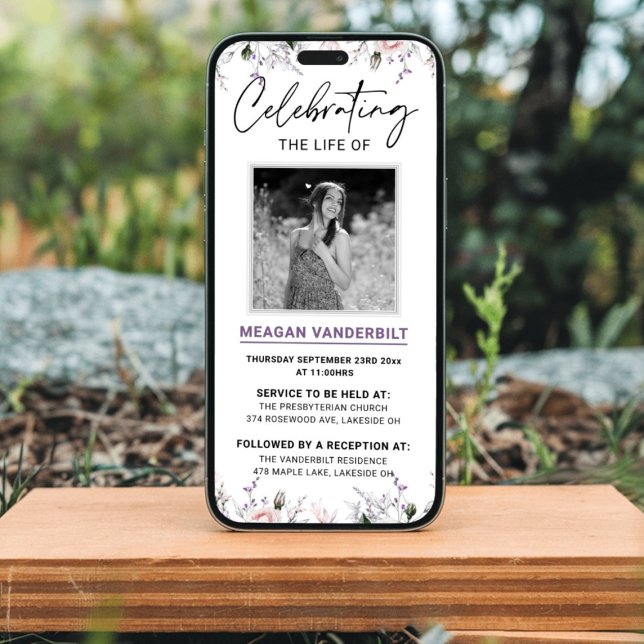 Convite Evento Funeral Digital Floral Editável (Editable Digital Floral Funeral Evite Invitation)