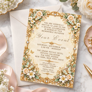 Convite Evento Glamouroso de Borboleta Floral Exquisita