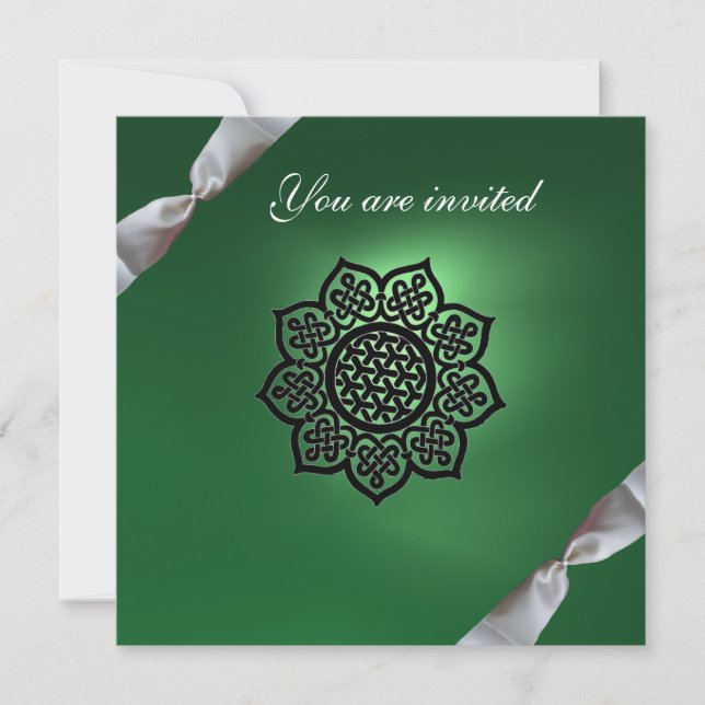 Convite EVENTO MÁGICO fita champanhe verde (Frente)