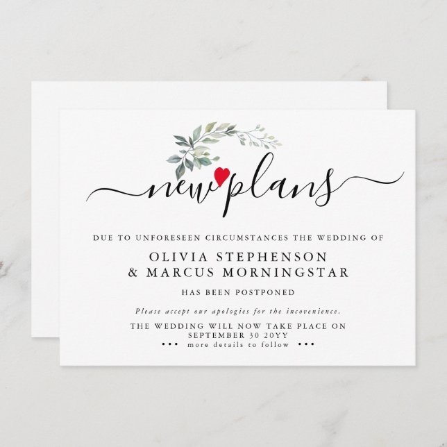 Convite Evento Modern Leafy Adiado Novos Planos (Frente/Verso)