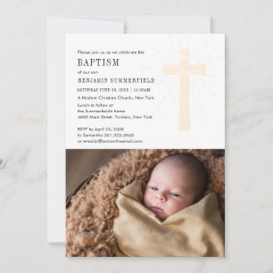 Convite Evento Religioso de Batismo Elegante Foto de Bebê
