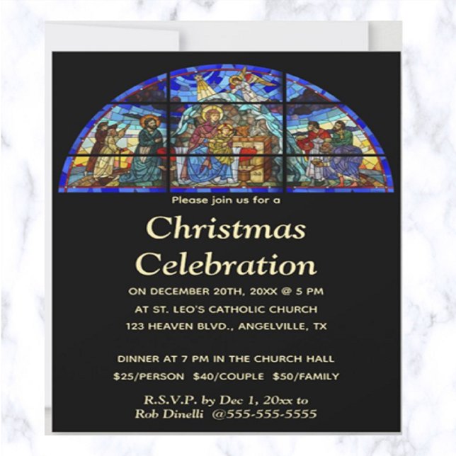 Convite Evento Religioso de Natal Editável (This is a beautiful stained glass design invitation for your next religious event!)