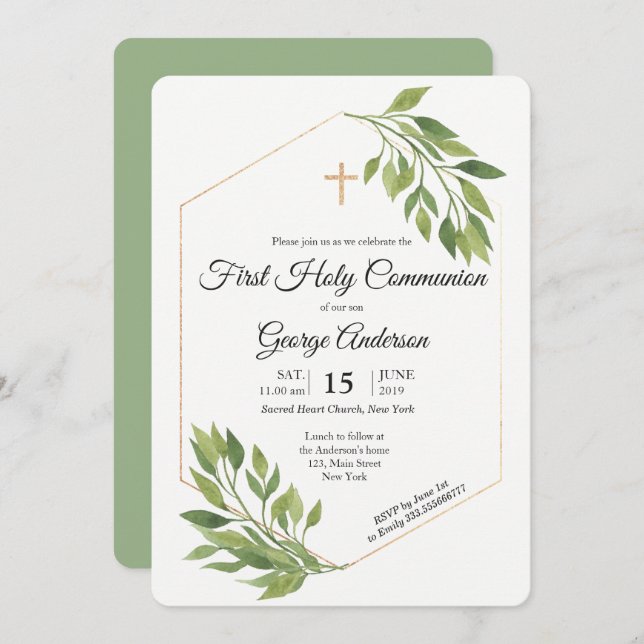 Convite Evento religioso do primeiro comunhão elegante das (Frente/Verso)