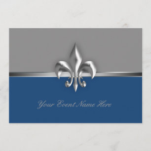 Convite Evento Silver e Blue Fleur de Lis