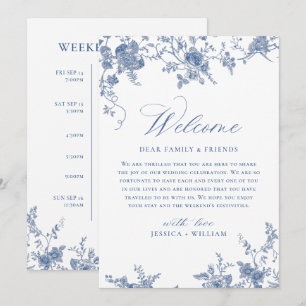 Convite Eventos de Fim de Semana de Casamento Floral Azul 