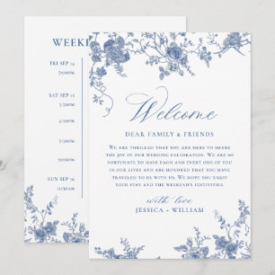 Convite Eventos de Fim de Semana de Casamento Floral Azul 