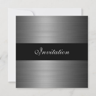 Convite Eventos Elegantes Cinzas Prateadas Stripes Negras