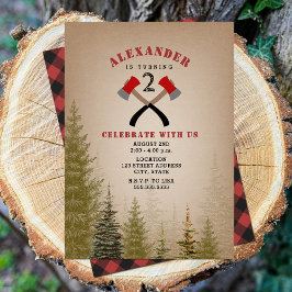 Convite Evergreen Buffalo Xadrez Ax Lumberjack Birthday