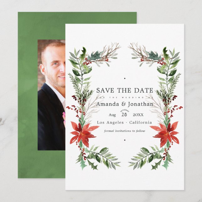 Convite Evergreen - Casamento de Natal em Woodland Wintert (Frente/Verso)