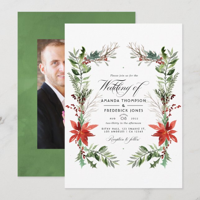 Convite Evergreen - Casamento de Natal no Bosque Invernal (Frente/Verso)