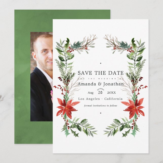 Convite Evergreen - Casamento de Natal no Bosque Invernal (Frente/Verso)