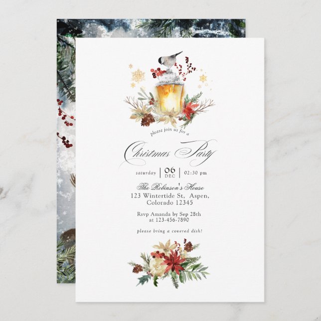 Convite Evergreen - Festa de Natal do Wintertide Woodland (Frente/Verso)