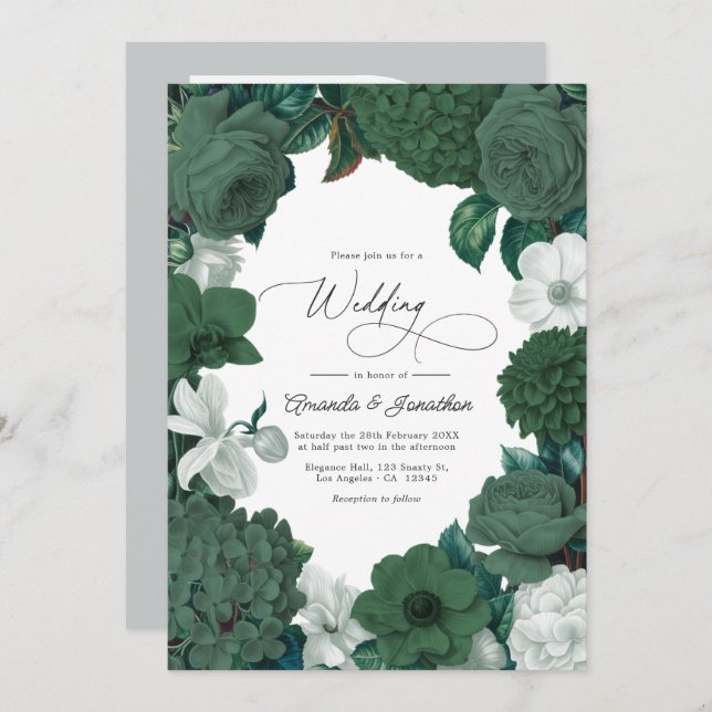 Convite Evergreen, Juniper & Snow White Wedding (Frente/Verso)